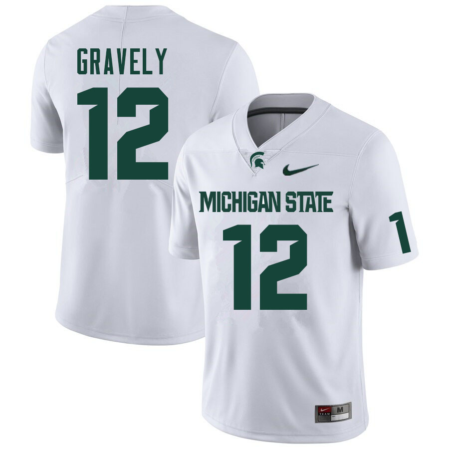 Men #12 Michael Gravely Michigan State Spartans College Football Jerseys Sale-White